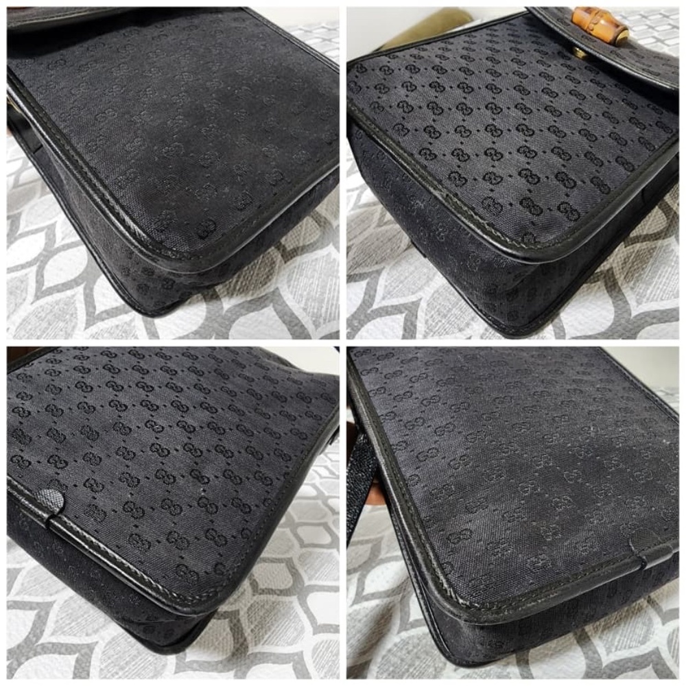 Authentic GUCCI Vintage Micro GG Canvas Bamboo Shoulder Bag Black - Picture 10 of 11